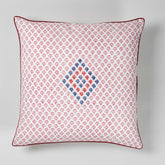 Embroidered Block Printed Cushion Cover, 16x16, Red - Eyaas